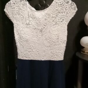 B Darlin White Lace and Navy Midi Dress